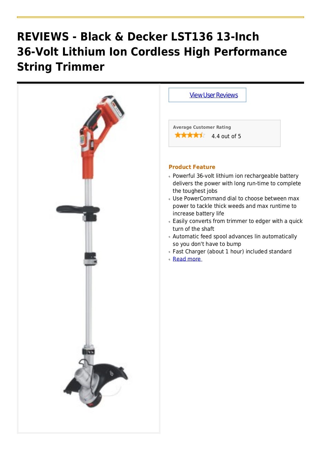 Black & decker lst136 13 inch 36volt lithium ion cordless