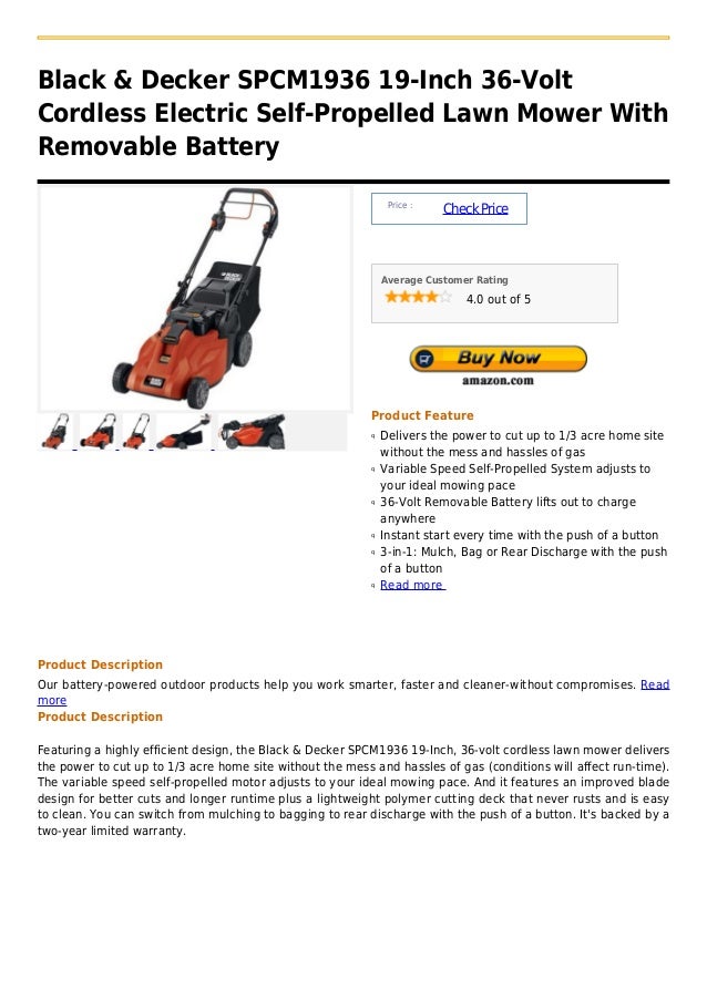 Black & decker spcm1936 19 inch 36volt cordless electric self