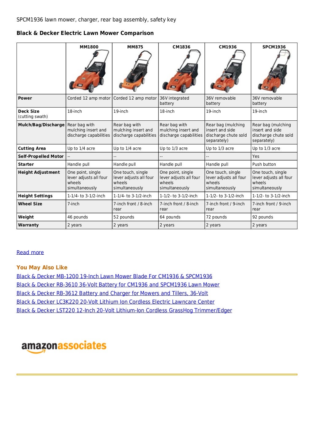 Black & decker spcm1936 19 inch 36volt cordless electric self