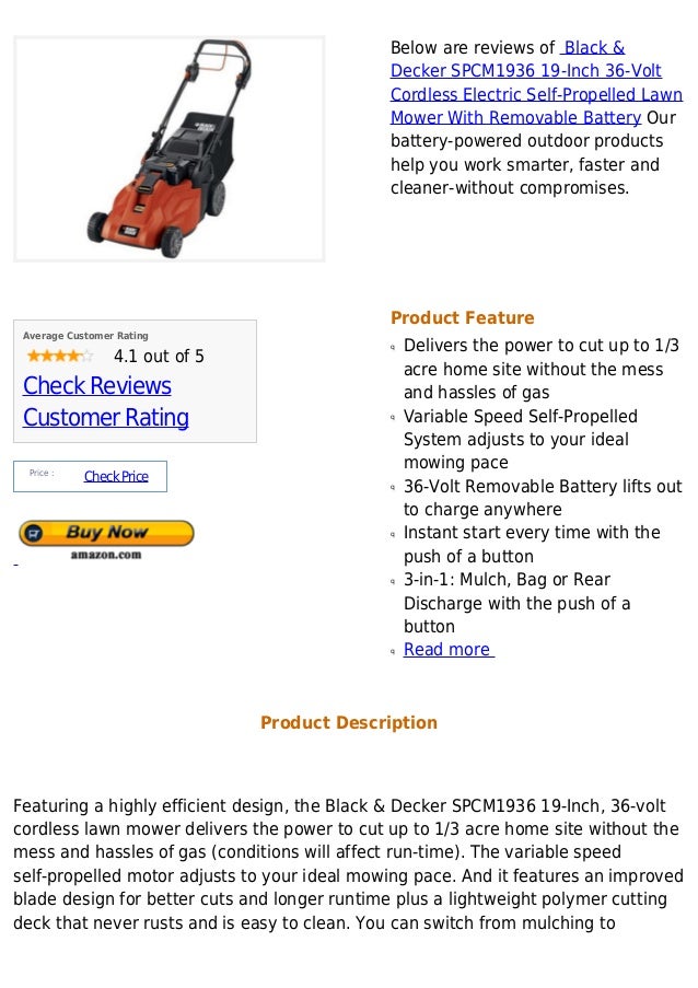 Black & decker spcm1936 19 inch 36volt cordless electric self