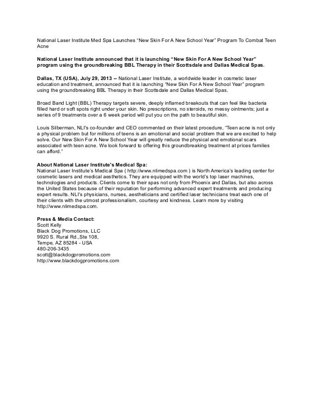 National Laser Institute Med Spa Launches “New Skin For A New School