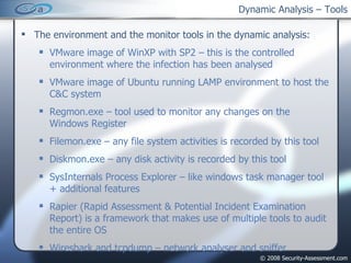 Dynamic Analysis – Tools ,[object Object],[object Object],[object Object],[object Object],[object Object],[object Object],[object Object],[object Object],[object Object]