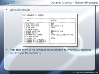 Dynamic Analysis – Network/Processes ,[object Object],[object Object]