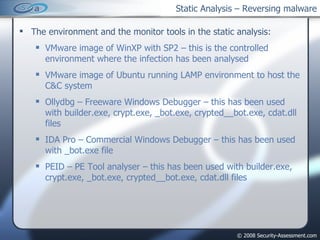 Static Analysis – Reversing malware ,[object Object],[object Object],[object Object],[object Object],[object Object],[object Object]