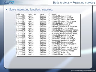 Static Analysis – Reversing malware ,[object Object]