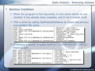 Static Analysis – Reversing malware ,[object Object],[object Object],[object Object],[object Object]
