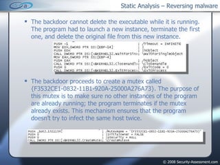 Static Analysis – Reversing malware ,[object Object],[object Object]