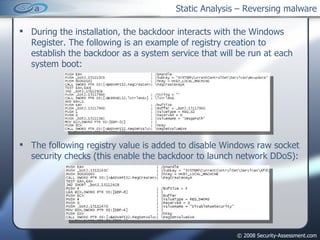 Static Analysis – Reversing malware ,[object Object],[object Object]