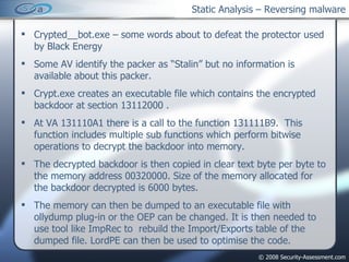 Static Analysis – Reversing malware ,[object Object],[object Object],[object Object],[object Object],[object Object],[object Object]