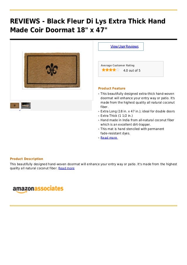 Black Fleur Di Lys Extra Thick Hand Made Coir Doormat 18 X 47