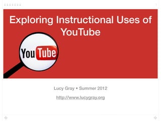 Exploring Instructional Uses of
YouTube
Lucy Gray • Summer 2012
http://www.lucygray.org
1
 