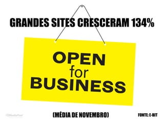 GRANDES SITES CRESCERAM 134%
(MÉDIA DE NOVEMBRO) FONTE: E-BIT
 