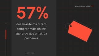 57%
dos brasileiros dizem
comprar mais online
agora do que antes da
pandemia
07
FONTE: IPSOS
BLACK FRIDAY 2020
 