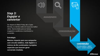 Da véspera do Black Friday até o Cyber
Monday, os clientes estão em busca da melhor
oferta. Oportunidade para as marcas
engajarem a audiência e incentivarem a
conversão.
Estratégia:
Máximo impacto para sua campanha
com circuito estático, rede digital e o
icônico da Sé combinados à projetos
especiais que buscam gerar
conversão imediata.
Circuitos estátics + digital +
icônico + projetos especiais
 