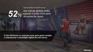 das marcas globais estão
usando a mídia OOH para
ativações de varejo
Fonte: “Standing on the Shoulders of Giants” por Rapport, em parceria com IPA Databank para IPG Media Brands/Interpublic Group, 2004-2016.
Segundo dados do Interpublic Group:
52%
O Out-Of-Home é a solução certa para gerar vendas
e impulsionar a estratégia digital de sua marca.
 