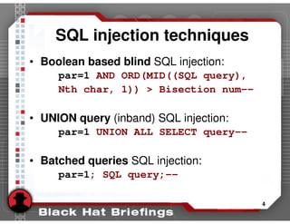 Advanced SQL injection to operating system full control (slides) | PPT