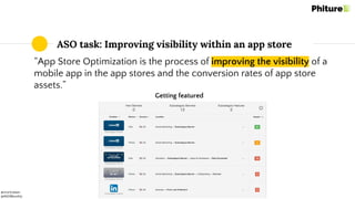 @moritzdaan
@ASOMonthly
ASO task: Improving visibility within an app store
“App Store Optimization is the process of improving the visibility of a
mobile app in the app stores and the conversion rates of app store
assets.”
Getting featured
 