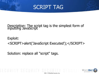 SCRIPT TAG ,[object Object],[object Object],[object Object],[object Object],[object Object],2001 © WhiteHat Security, Inc. 