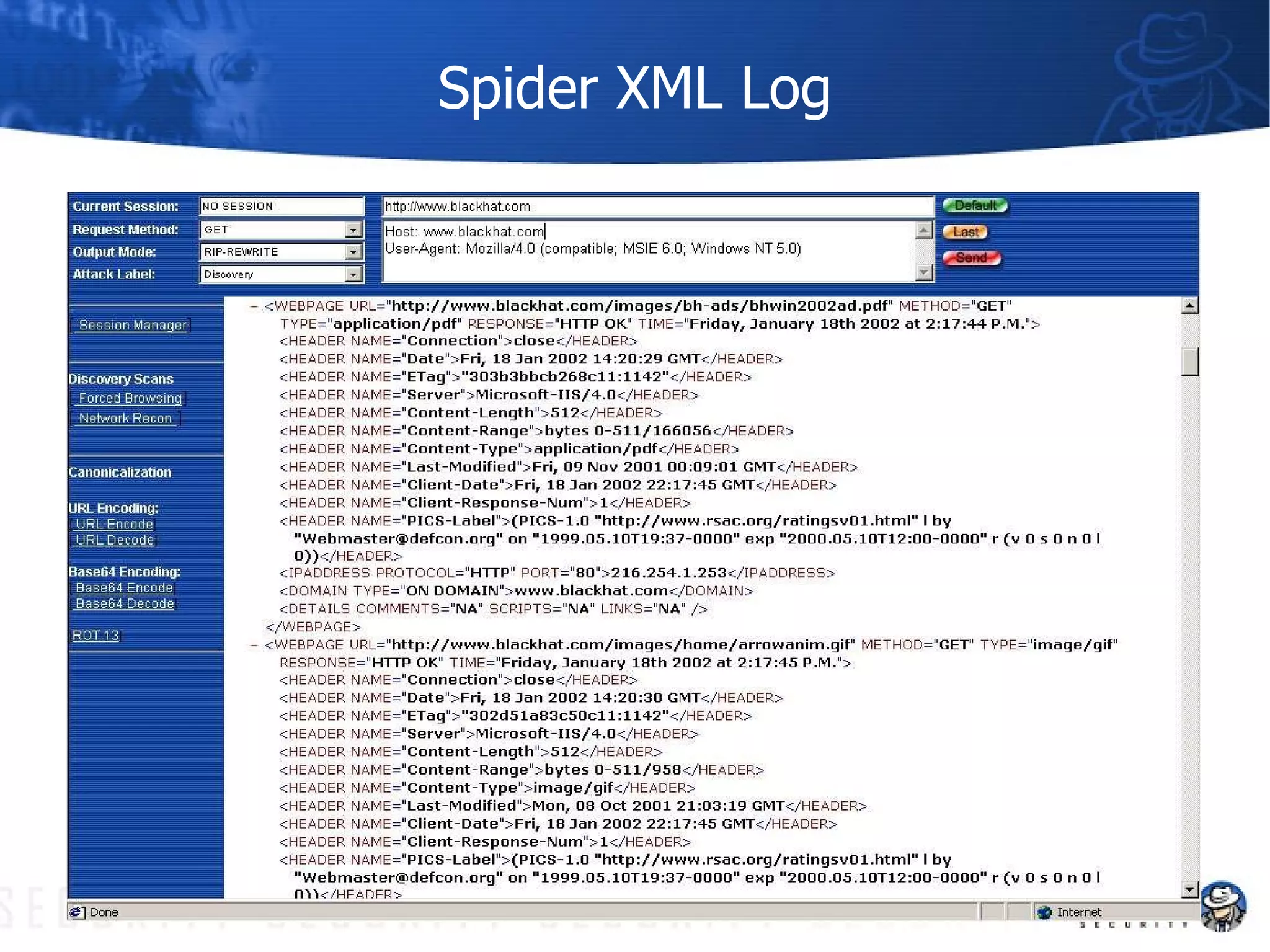 Spider XML Log 