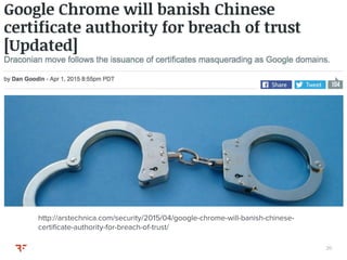 2020
DNS Record Type 257
http://arstechnica.com/security/2015/04/google-chrome-will-banish-chinese-
certificate-authority-for-breach-of-trust/
 