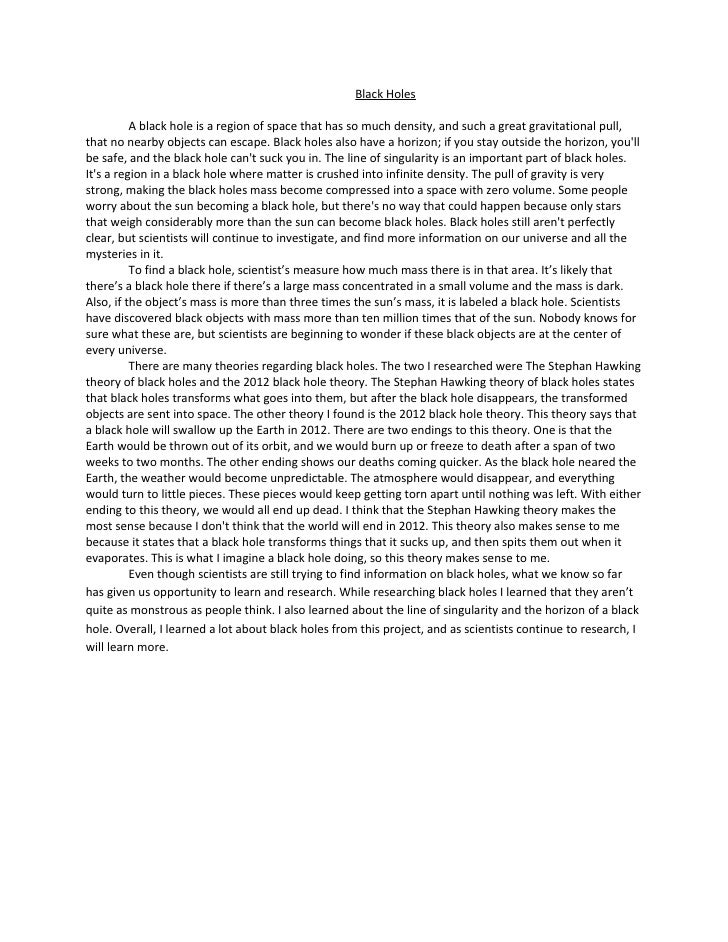 essay in english black hole