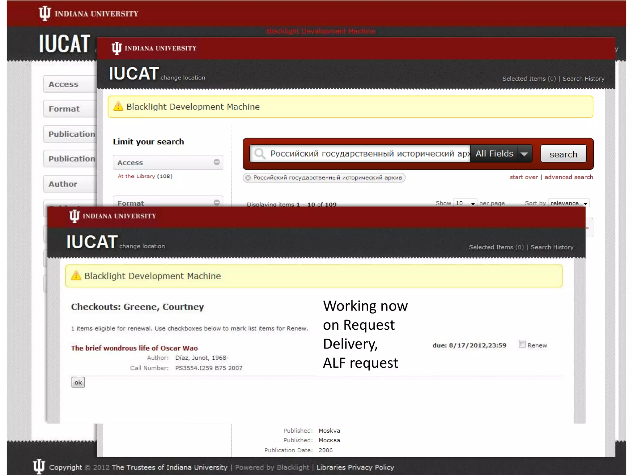 Working now
Searches to be     on Request
added initially:   Delivery,
Series             ALF request
ISBN/ISSN
 