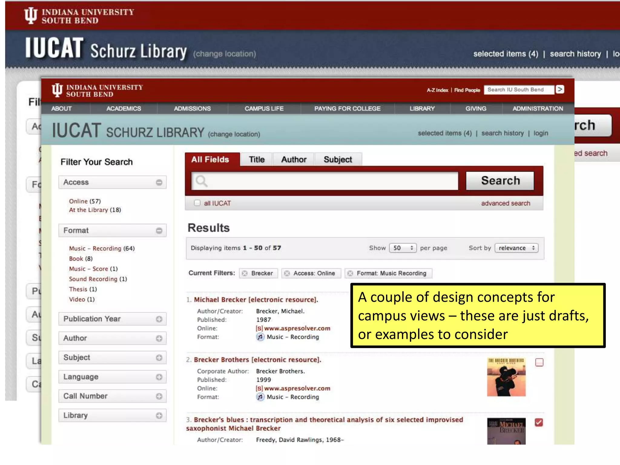 A couple of design concepts for
campus views – these are just drafts,
or examples to consider
 