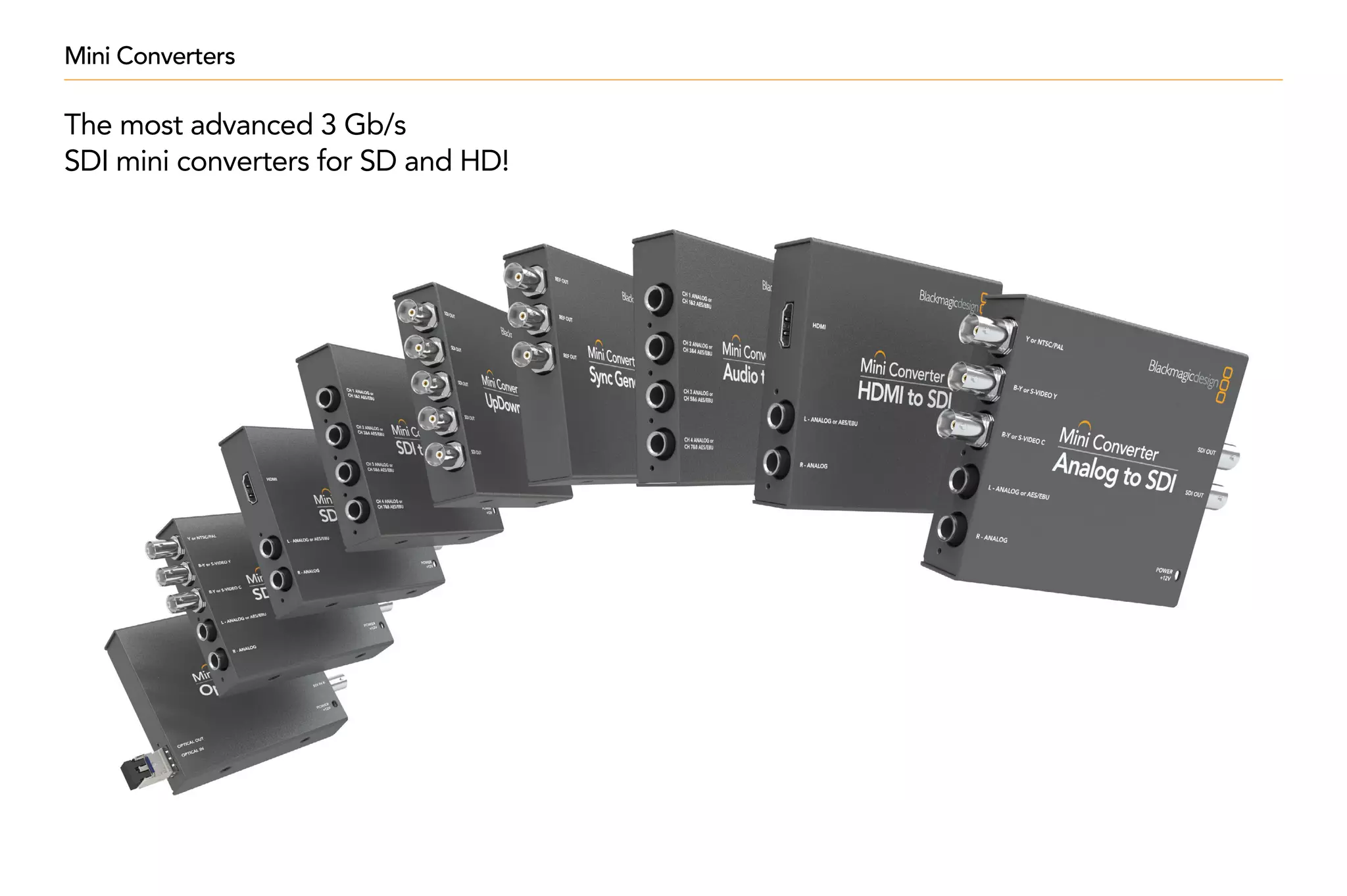 Mini Converters

The most advanced 3 Gb/s
SDI mini converters for SD and HD!
 