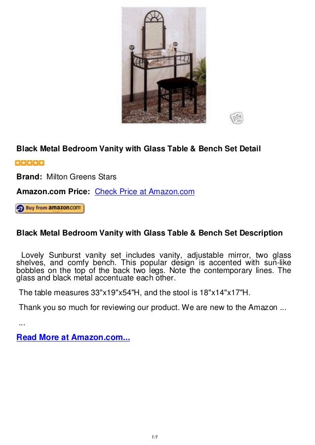 Black Metal Bedroom Vanity With Glass Table Bench Set