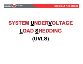 SYSTEM UNDERVOLTAGE
LOAD SHEDDING
(UVLS)
SYSTEM UNDERVOLTAGE
LOAD SHEDDING
(UVLS)
Blackout Avoidance
 