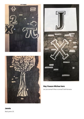 Jennie
Black poem 2.0
Hey Vsauce Michae here
Are you normal? What is normal? Noël Hermans
 