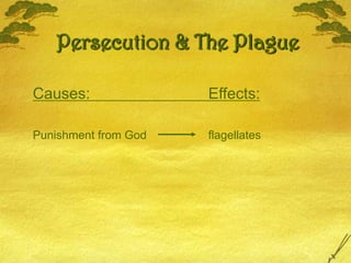 Persecution & The PlagueCauses:				Effects:Punishment from God 		flagellates