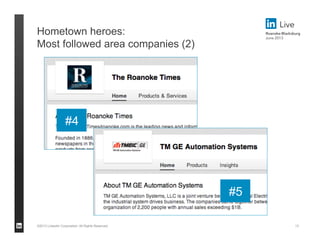 ©2013 LinkedIn Corporation. All Rights Reserved.
Hometown heroes:
Most followed area companies (2)
13
#4
#5
 