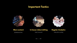 Important Tactics
More content
By Blackstone team.
Plexo | 2018
In house video/editing
Faster Turnaround
Regular Analytics
Utilise what is working
 