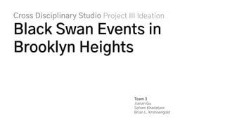 Cross Disciplinary Studio Project III Ideation
Black Swan Events in
Brooklyn Heights
Team 3
Jianan Gu
Soham Khadatare
Brian L. Krohnengold
 