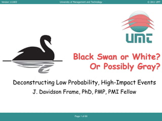 Black Swan or White?  Or Possibly Gray? Deconstructing Low Probability, High-Impact Events J. Davidson Frame, PhD, PMP, PMI Fellow 