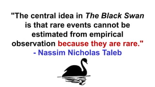 "The central idea in The Black Swan
is that rare events cannot be
estimated from empirical
observation because they are rare."
- Nassim Nicholas Taleb
 