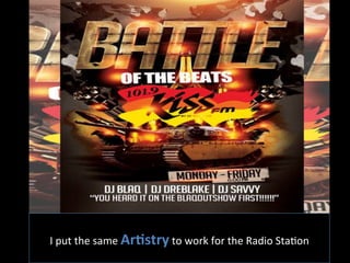 I	
  put	
  the	
  same	
  ArFstry	
  to	
  work	
  for	
  the	
  Radio	
  StaGon	
  	
  
 