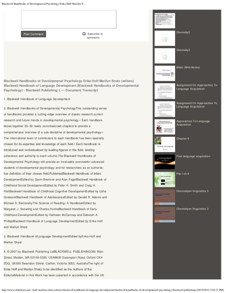 Blackwell Handbooks Of Developmenal Psychology Erika Hoff Marilyn S