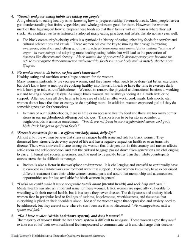 Black Women's Health Movement Qualitative Research Summary