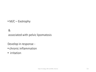 • M/C – Exstrophy
&
associated with pelvic lipomatosis
Develop in response -
• chronic inflammation
• irritation
124
Dept of Urology, GRH and KMC, Chennai.
 