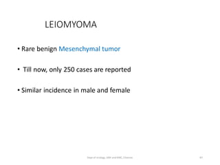 LEIOMYOMA
• Rare benign Mesenchymal tumor
• Till now, only 250 cases are reported
• Similar incidence in male and female
87
Dept of Urology, GRH and KMC, Chennai.
 