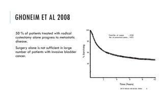 GHONEIM ET AL 2008
50 % of patients treated with radical
cystectomy alone progress to metastatic
disease.
Surgery alone is not sufficient in large
number of patients with invasive bladder
cancer.
41
DEPT OF UROLOGY, GRH AND KMC, CHENNAI.
 