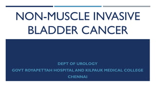 NON-MUSCLE INVASIVE
BLADDER CANCER
DEPT OF UROLOGY
GOVT ROYAPETTAH HOSPITAL AND KILPAUK MEDICAL COLLEGE
CHENNAI 1
 