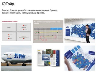 ЮТэйр.9
Анализ бренда, разработка позиционирования бренда,  
дизайн и принципы коммуникации бренда. 9
Ливрея Краткий путеводитель по городу прибытия
44
!"#$%#&' ('#)'#*++ % $(,-".+
%,'/0
*'#-
1-2'"(%$
!"#$%&$'
(#)*+)"#$
S7
Ural Airlines
,$-#$&.'
3,$+"4$5)'#+'
1.+'#($-
$,+'#(+,$%-##$"(6
181 | Presentation Title | Client Name | XX Month Year
!" #$%&'" ($##)*&+,-./ '-0
1*)'#.
!"#$%#&'%()#*
+((#,$#)#,&$
-&..$/$%0&10&2
3()4$5(,1#$4*%()#*
3/&)"#)#,&$
3(%&61%&$
7)%()#*
3/&(/&#$#%()#*
819
!51:#&/"$6()#*
2')0'+) 3-4.$*" 2'5.*)''+) 3-4.$*"
)&4*%;<
)41=;<
Интерактивная карта России в зале ожидания
Бортовой журнал
 