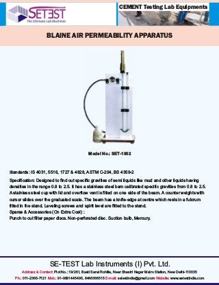 Blaine Air Permeability Apparatus Suppliers in India