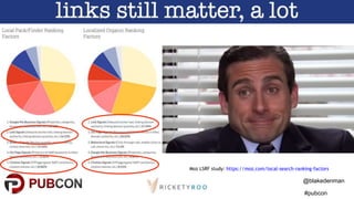 @blakedenman
#pubcon
Moz LSRF study: https://moz.com/local-search-ranking-factors
 