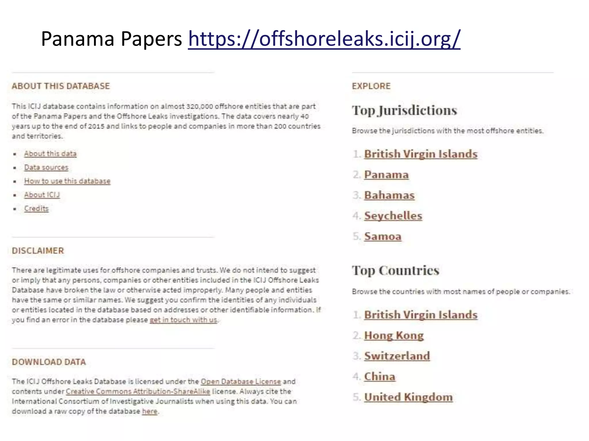 Panama Papers https://offshoreleaks.icij.org/
13/03/2017 www.rba.co.uk 65
 
