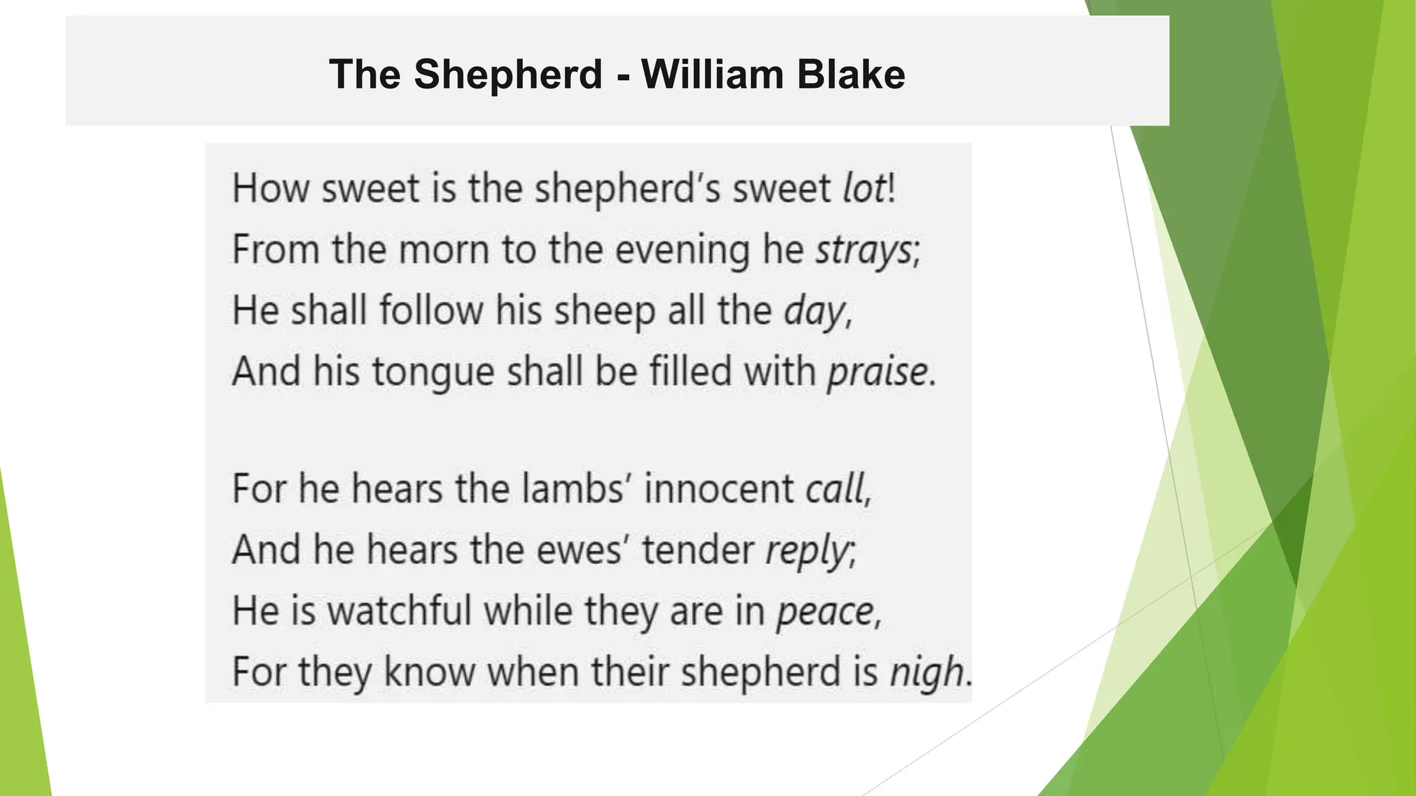 Blake's Shephard & Lamb poems with detailed notes and Illustrations | PPT